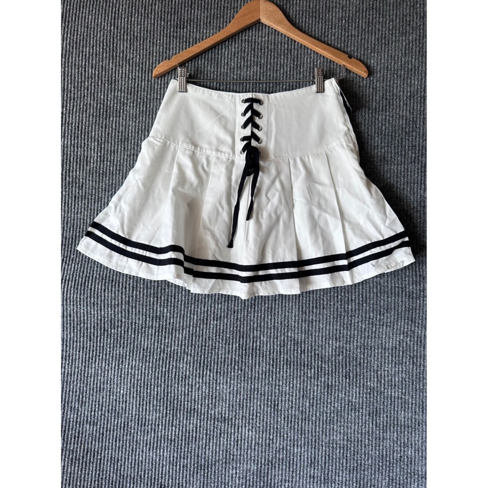 Sweet Society Women White Lace Mini Lace Up Collegiate Preppy Schoolgirl Y2K S